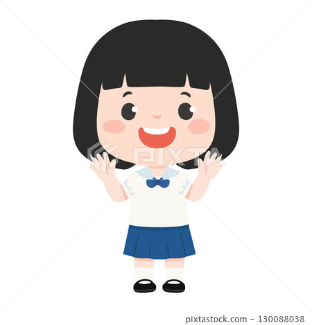 Cartoon Illustration of Girl in School Uniform Cartoon Illustration of Girl in School Uniform 130088038