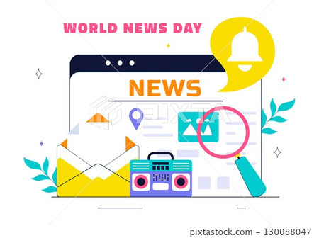 World News Day Vector Illustration featuring Press Freedom, Media, and Journalism Promoting Truth Amidst the Rise of Misinformation in a Background 130088047