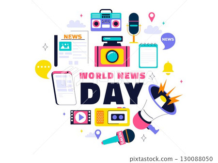 World News Day Vector Illustration featuring Press Freedom, Media, and Journalism Promoting Truth Amidst the Rise of Misinformation in a Background 130088050