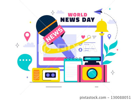 World News Day Vector Illustration featuring Press Freedom, Media, and Journalism Promoting Truth Amidst the Rise of Misinformation in a Background 130088051