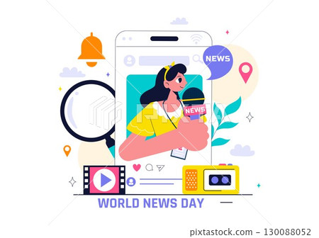 World News Day Vector Illustration featuring Press Freedom, Media, and Journalism Promoting Truth Amidst the Rise of Misinformation in a Background World News Day Vector Illustration featuring Press Freedom, Media, and Journalism Promoting Truth Amidst the Rise of Misinformation in a Background 130088052