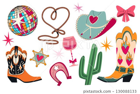Disco cowgirl elements for party designs 130088133