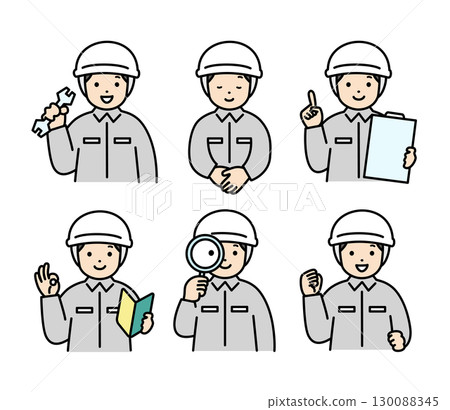Male worker facial expression illustration set Male worker facial expression illustration set 130088345