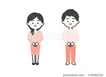 Three-dimensional illustration of a man and woman clasping their hands in front of each other Three-dimensional illustration of a man and woman clasping their hands in front of each other 130088385