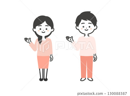 Three-headed male and female illustration pointing with hand 130088387