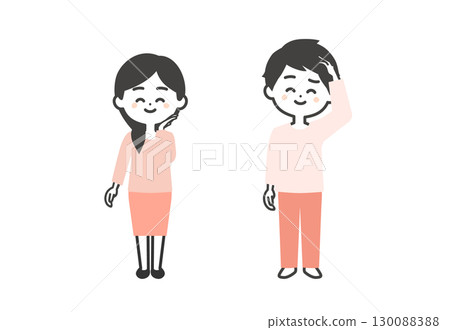 尷尬的三頭高的男性和女性插圖 尷尬的三頭高的男性和女性插圖 130088388