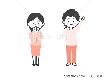 一男一女用雙手握拳的三頭插畫 一男一女用雙手握拳的三頭插畫 130088389