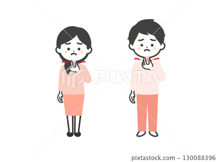 一男一女摀住喉嚨的三頭插畫 130088396
