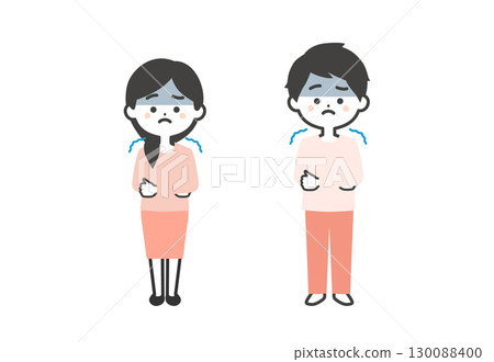 男人和女人感覺寒冷的三頭插圖 130088400