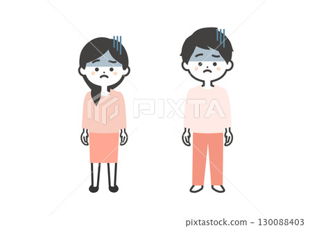 Three-headed illustration of a man and woman with a gloomy expression Three-headed illustration of a man and woman with a gloomy expression 130088403