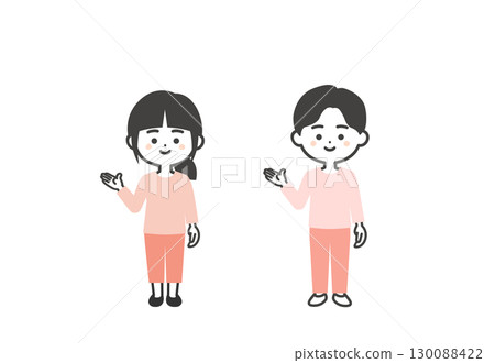Illustration of three-headed children pointing with their hands 130088422