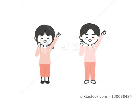 三頭兒童握拳的插圖 130088424