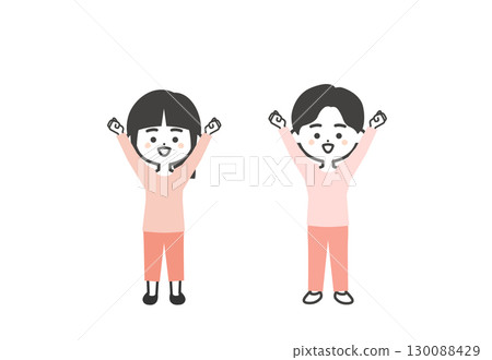 三頭小孩舉起拳頭的插圖 130088429