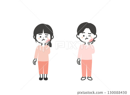 三頭小孩摀著腫脹的臉頰的插圖 130088430