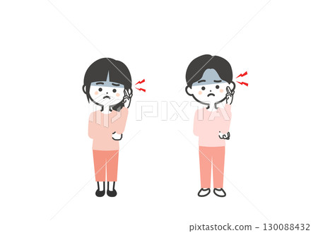 三頭小孩摀太陽穴的插圖 三頭小孩摀太陽穴的插圖 130088432