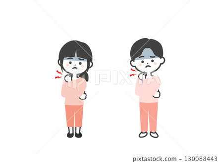 Illustration of three-headed children holding shoulders 130088443