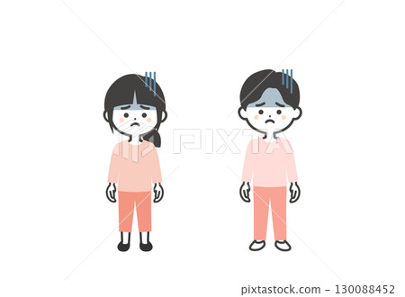 Illustration of three-headed children with gloomy expressions 130088452