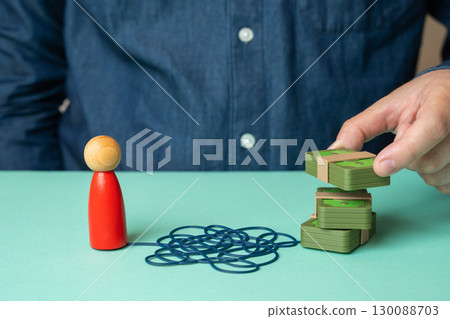 A man motivates a subordinate to do the job for a generous reward. Bonuses and premiums. An impossible plan. A man motivates a subordinate to do the job for a generous reward. Bonuses and premiums. An impossible plan. 130088703