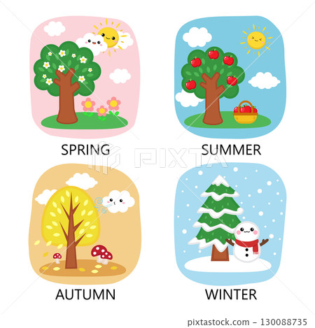 Cute season background spring, summer, fall, winter 130088735