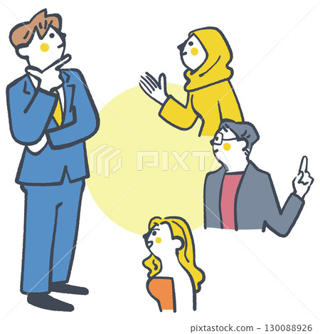 Stock illustration of people solving problems through international exchange set 130088926