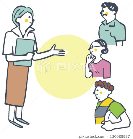 Stock illustration of people solving problems through international exchange set 130088927