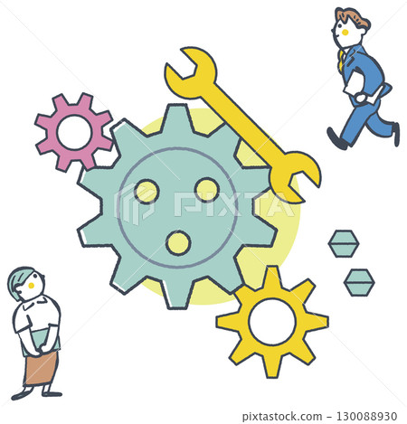 Industry and businessmen represented by large gears Stock illustration 130088930