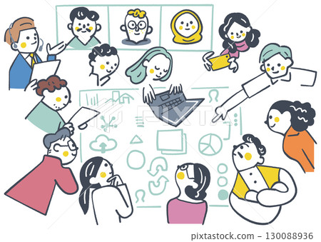 Global collaboration and idea sharing by multicultural team stock illustration 130088936