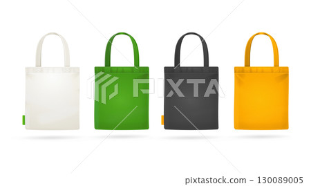 Realistic Detailed 3d Bright Color Tote Bag Template Set. Vector 130089005
