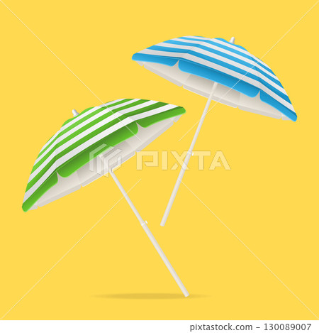 Realistic Detailed 3d Striped Summer Sun Umbrella Set. Vector 130089007
