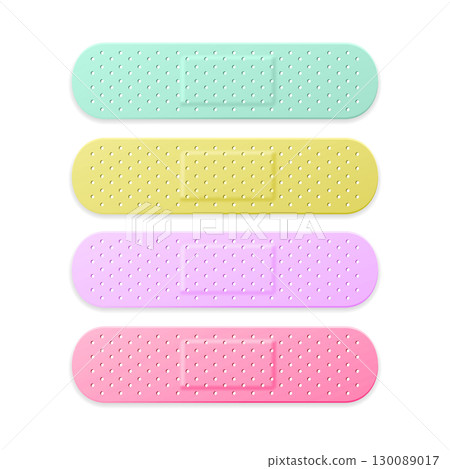 Realistic Detailed 3d Pastel Color Aid Band Plaster Strips Set. Vector 130089017