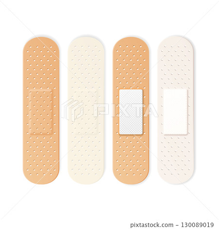 Realistic Detailed 3d White and Beige Aid Band Plaster Strips Set. Vector 130089019