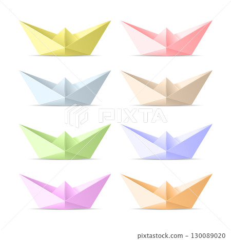 Realistic Detailed 3d Different Pastel Color Paper Boat Set. Vector Realistic Detailed 3d Different Pastel Color Paper Boat Set. Vector 130089020