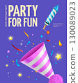 Happy Birthday Party for Fun Placard Poster Banner Card Template and Hat with Fluffy Ball Pompon . Vector 130089023