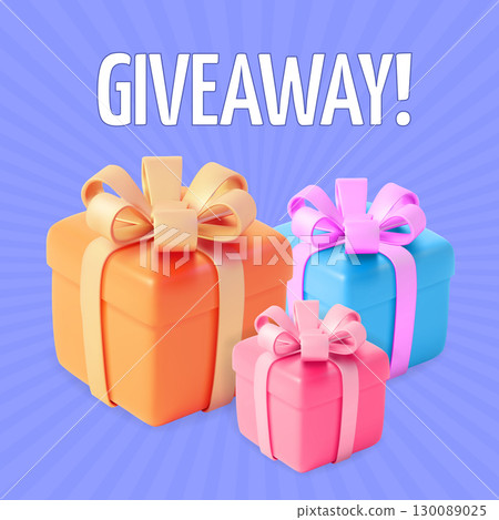 Giveaway Concept with 3d Gift Box Set Sale or Win Cartoon Design Style. Vector 130089025