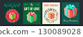 Merry Christmas with Gift Box Poster Banner Card Set Design Template Thin Line Icon. Vector 130089028