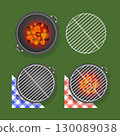 Realistic Detailed 3d Bbq or Barbecue Grill Element Set on Green. Vector 130089038
