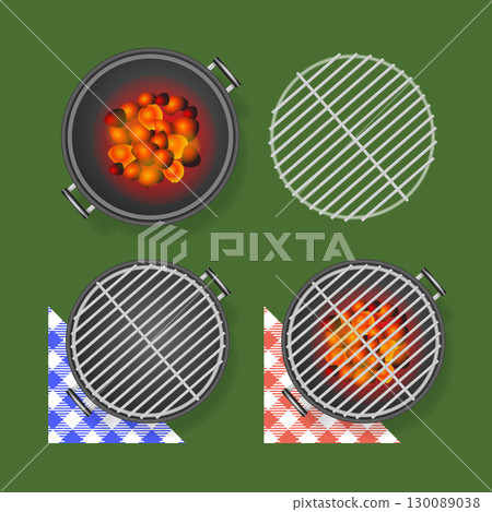 Realistic Detailed 3d Bbq or Barbecue Grill Element Set on Green. Vector 130089038