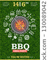 Bbq Party Invitation Concept with Barbecue Grill on Vibrant Green Grass. Vector 130089042