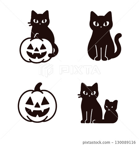 Coloring book coloring page featuring black cat and pumpkin with transperency style Coloring book coloring page featuring black cat and pumpkin with transperency style 130089116