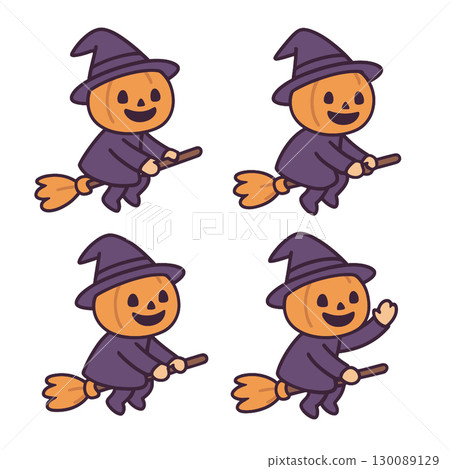 Coloring book coloring page transparency pumpkin character witch hat broomstick flying Coloring book coloring page transparency pumpkin character witch hat broomstick flying 130089129