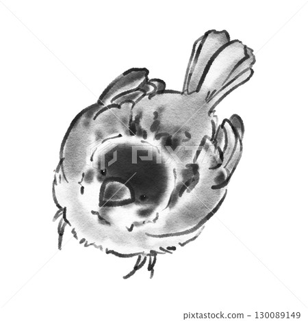 鳥瞰小麻雀（水墨畫風格） 130089149