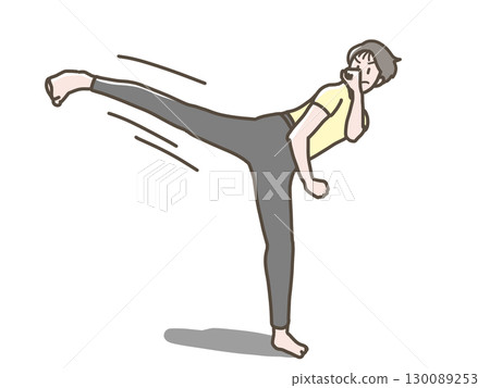 身穿瑜珈服的女子踢腿的插圖 130089253