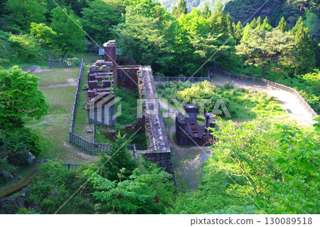 Besshi Copper Mine, Niihama City, Ehime Prefecture, cable car base and ore storage facility ruins 130089518
