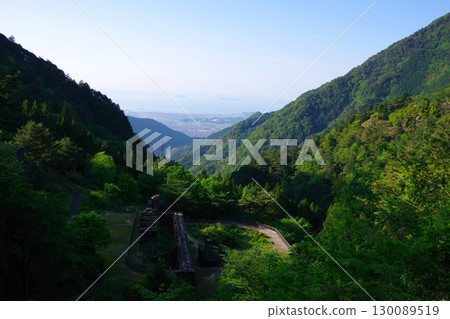 Besshi Copper Mine, Niihama City, Ehime Prefecture. View of the cableway base, ore storage facility, and the city. Besshi Copper Mine, Niihama City, Ehime Prefecture. View of the cableway base, ore storage facility, and the city. 130089519
