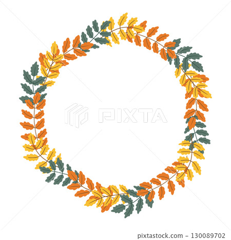 Autumn wreath made of colorful rowan leaves in circular arrangement Autumn wreath made of colorful rowan leaves in circular arrangement 130089702
