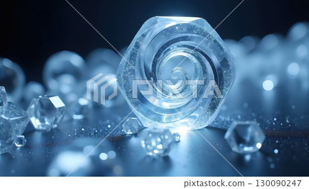 Transparent Abstract Sculpture Resembling Infinite Fluid Glass Motion" 130090247