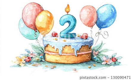 birthday cupcake in watercolor design illustration birthday cupcake in watercolor design illustration 130090471