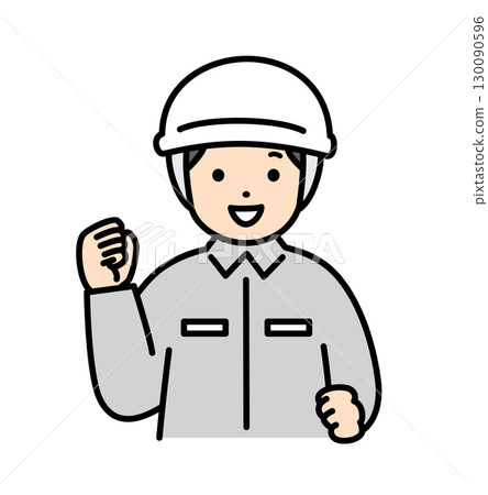 Illustration material of a male worker making a fist pump 130090596