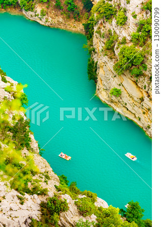 Boats on water, Verdon Gorge in Provence France. 130090799
