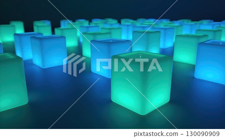 River of Radiant Cubes Flowing Gently Through Digital Darkness 130090909